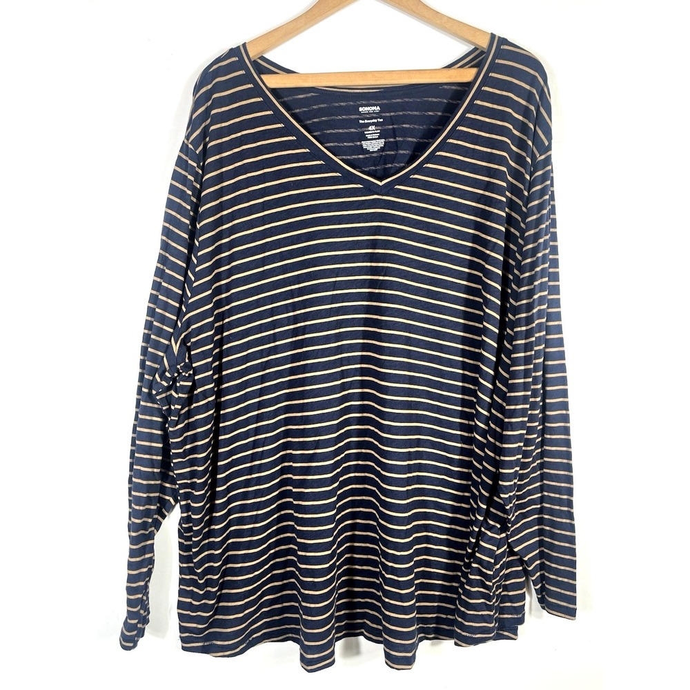 Sonoma The Everyday Tee Top Size 4X Blue Tan Stripe Mariner Nautical Casual